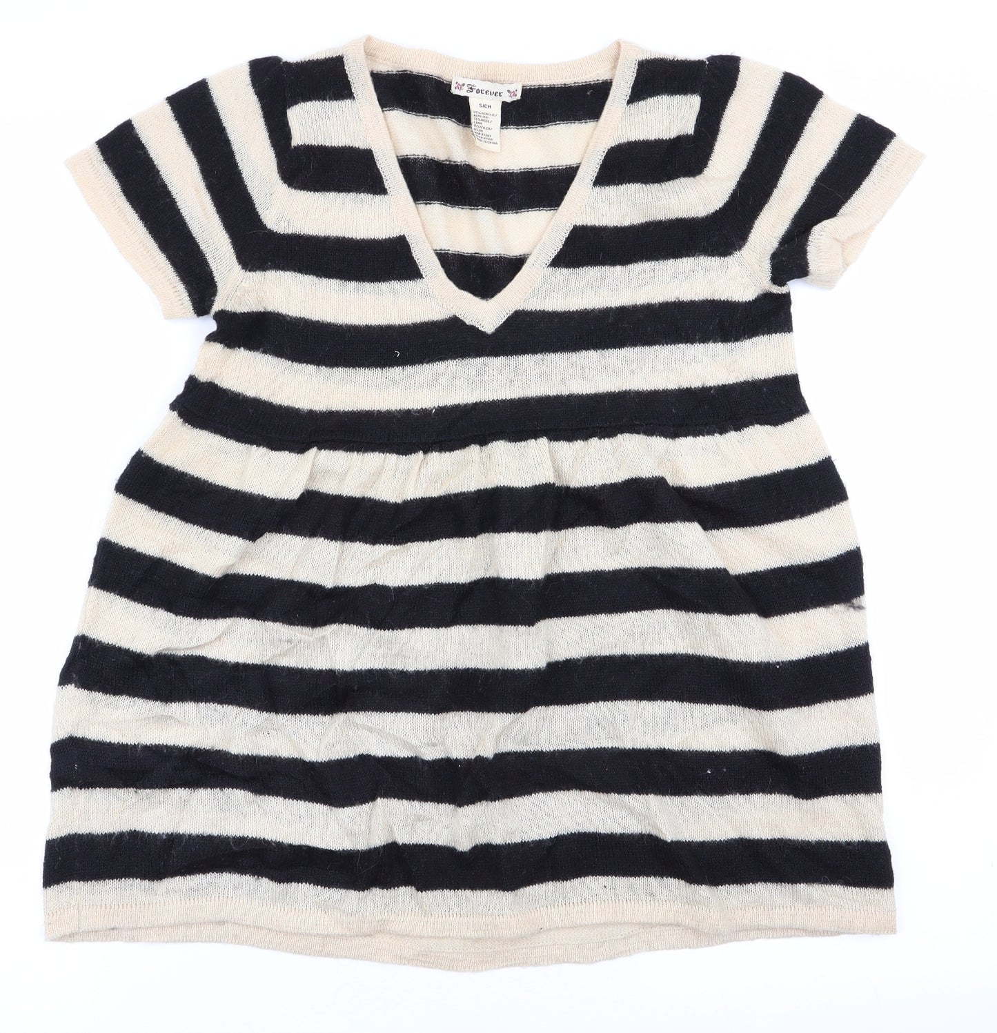 Forever Womens Black Striped  Pullover Jumper Size S