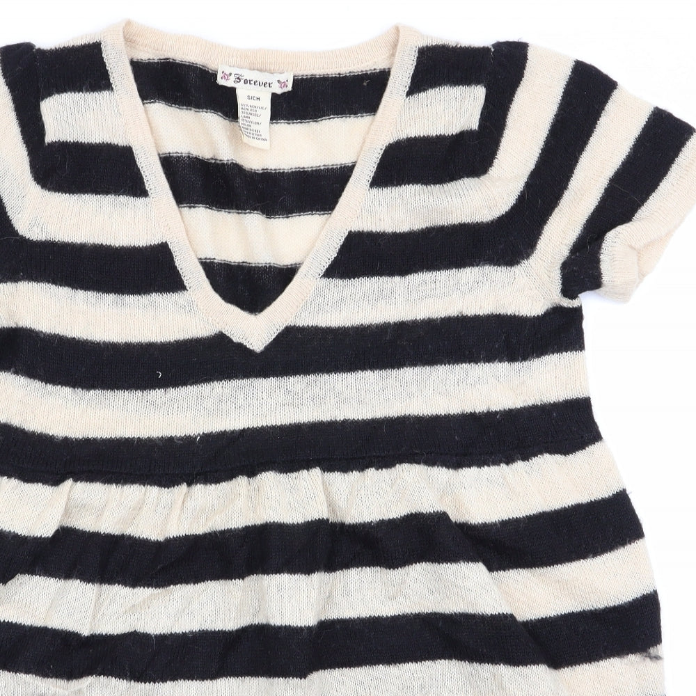 Forever Womens Black Striped  Pullover Jumper Size S