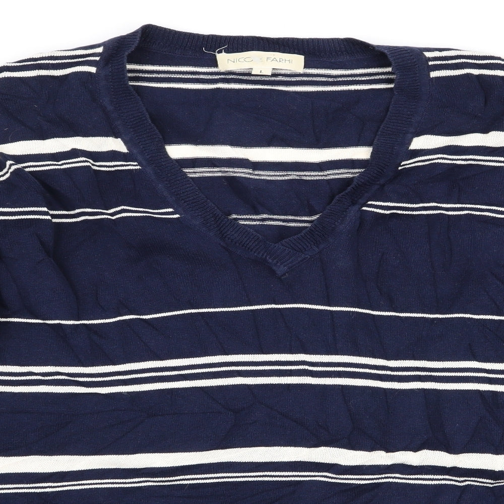 NICOLE FARHI Mens Blue Striped  Pullover Jumper Size L