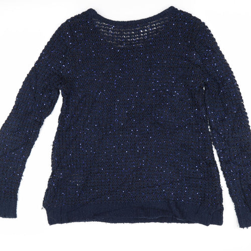 Peacocks Womens Blue   Pullover Jumper Size 14  - Sequins all over