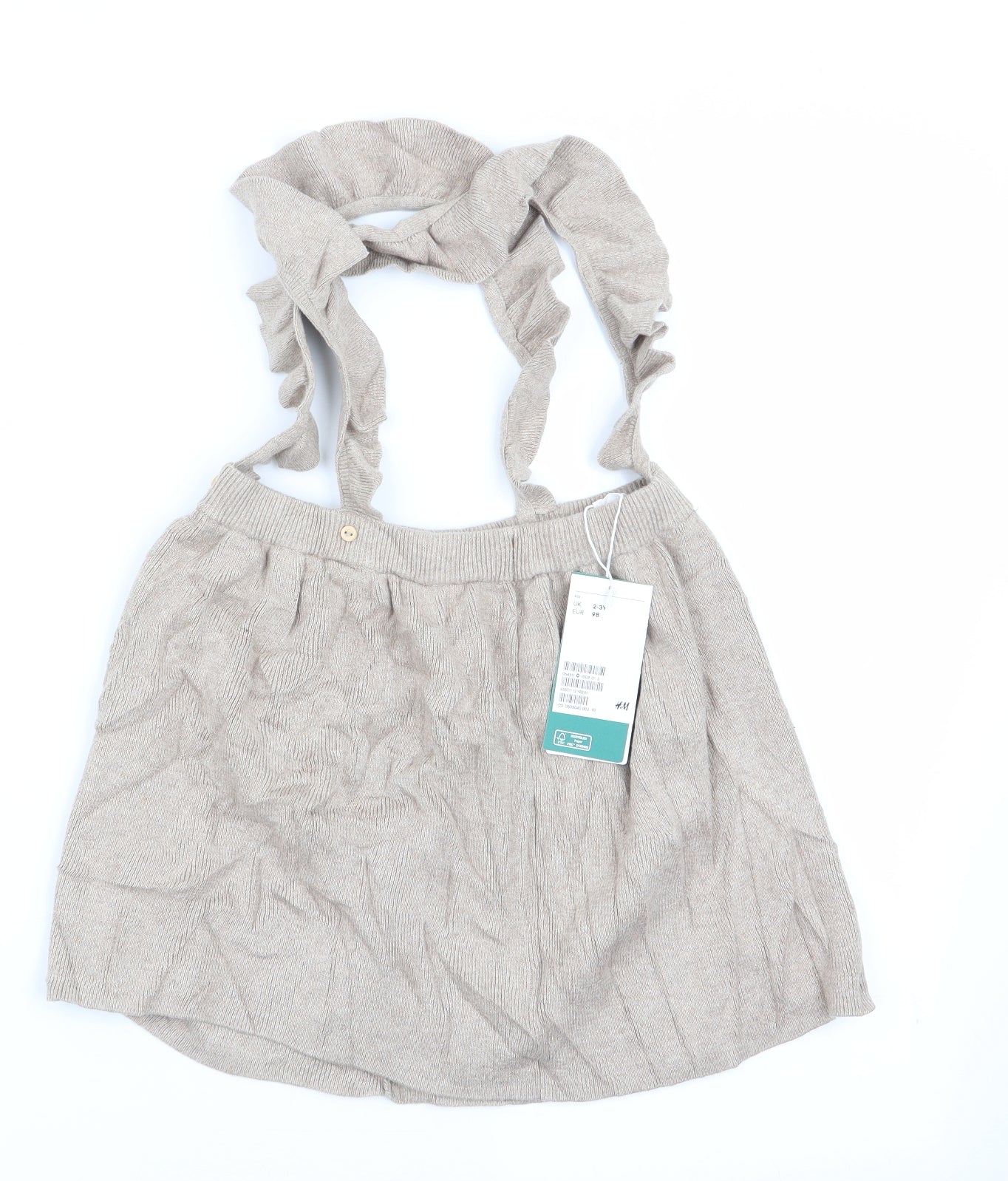 H&M Girls Beige   Pinafore/Dungaree Dress  Size 3-4 Years  - Knitted style pinafore
