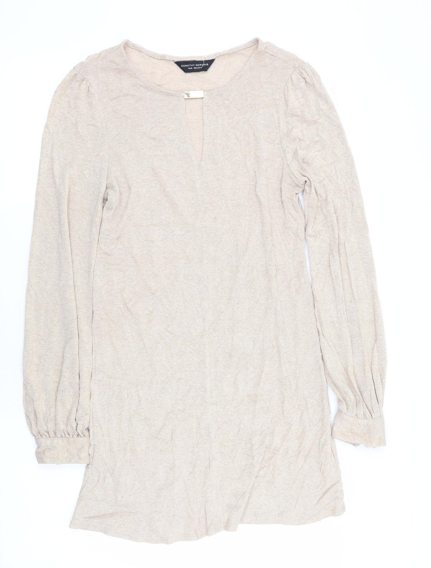Dorothy Perkins Womens Gold   Tunic Jumper Size 14  - Subtle glitter effect