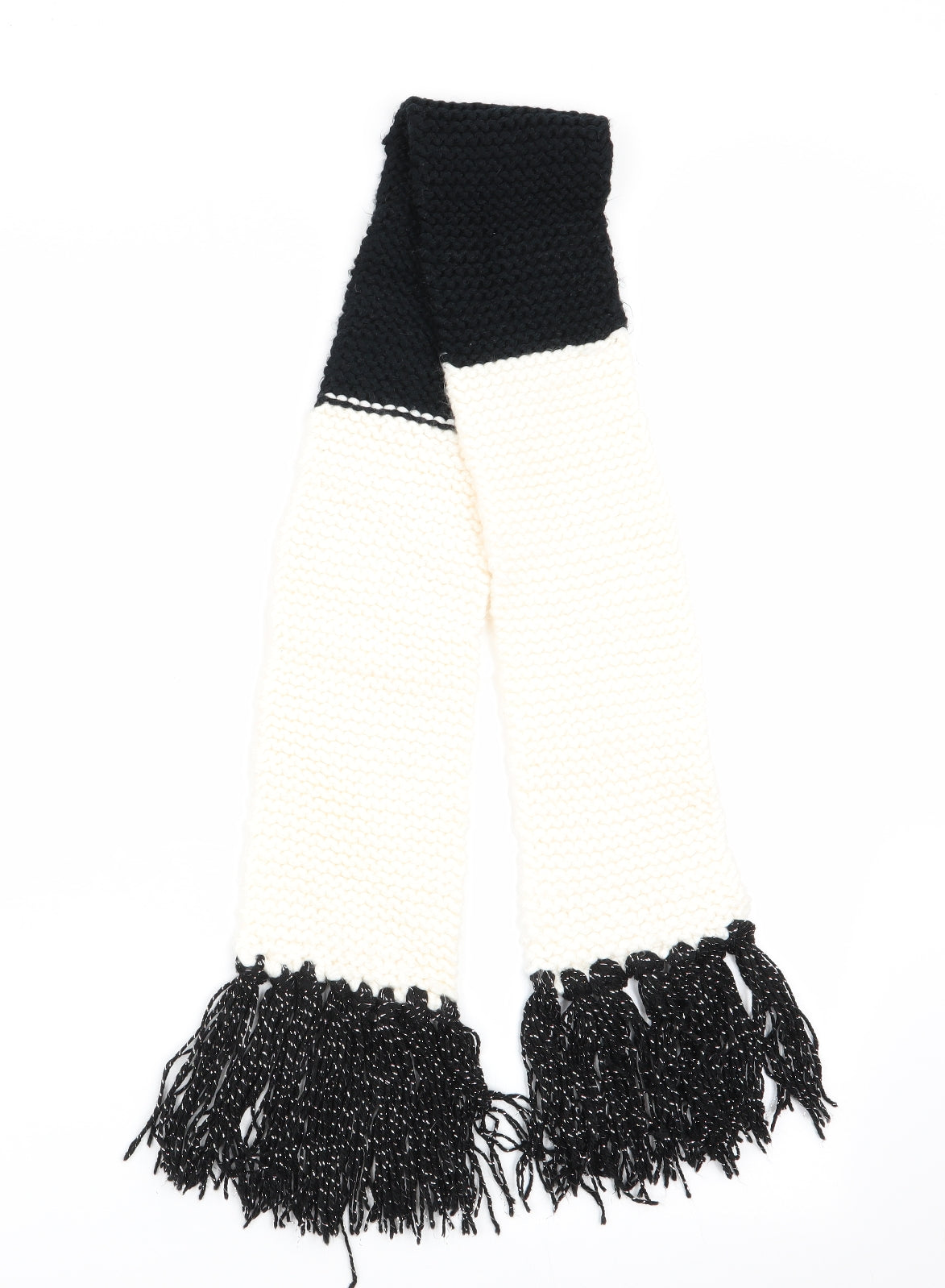 Preworn Womens Black Striped   Scarf   - Glittered tassells