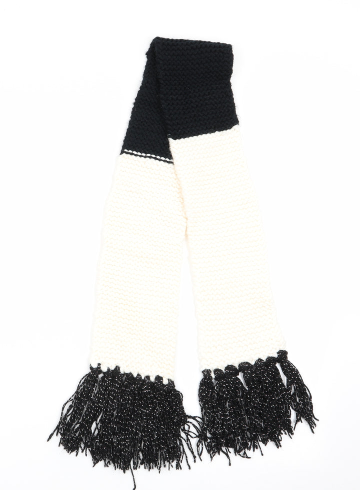 Preworn Womens Black Striped   Scarf   - Glittered tassells