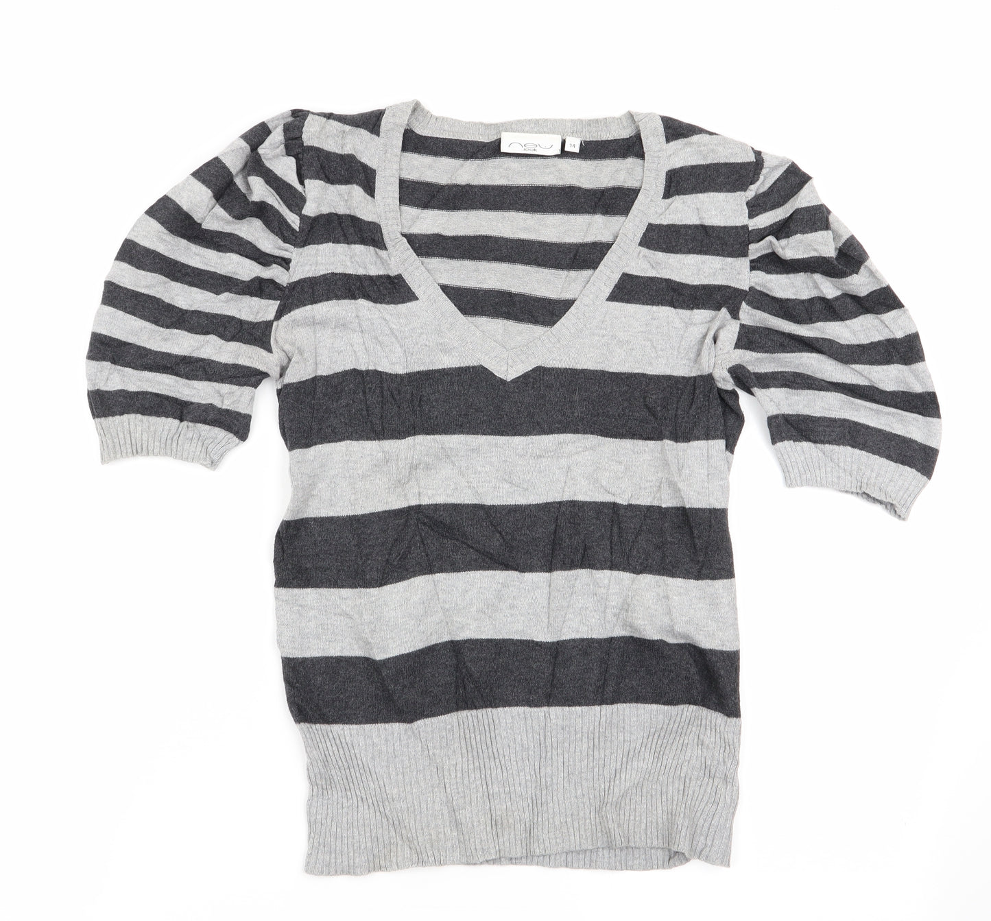 New Look Womens Grey Striped  Pullover Jumper Size 14