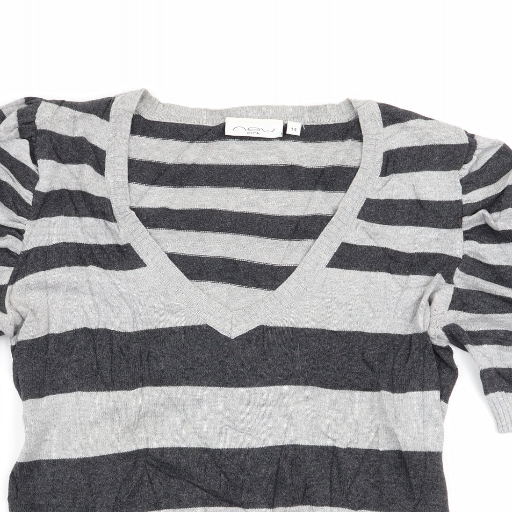 New Look Womens Grey Striped  Pullover Jumper Size 14
