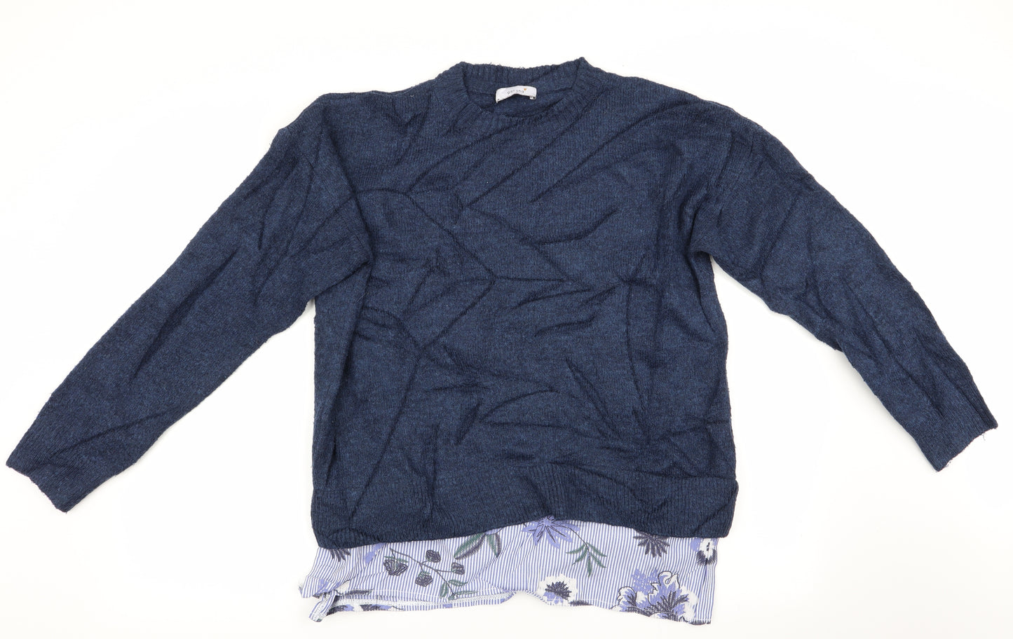 Per Una Womens Blue Floral  Pullover Jumper Size 14  - Faux Shirt Hem