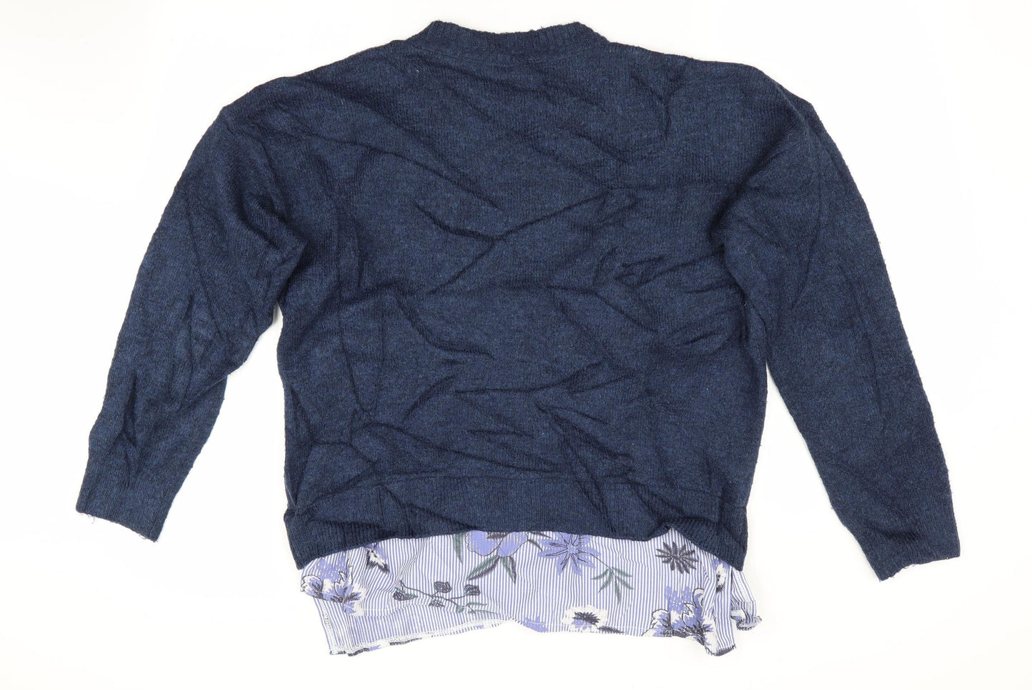Per Una Womens Blue Floral  Pullover Jumper Size 14  - Faux Shirt Hem