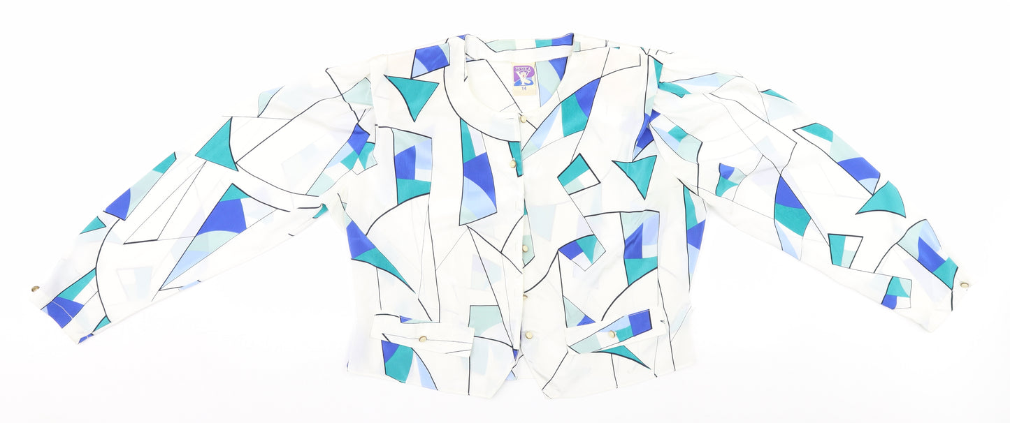 Yessica Womens White Geometric  Basic Button-Up Size 14