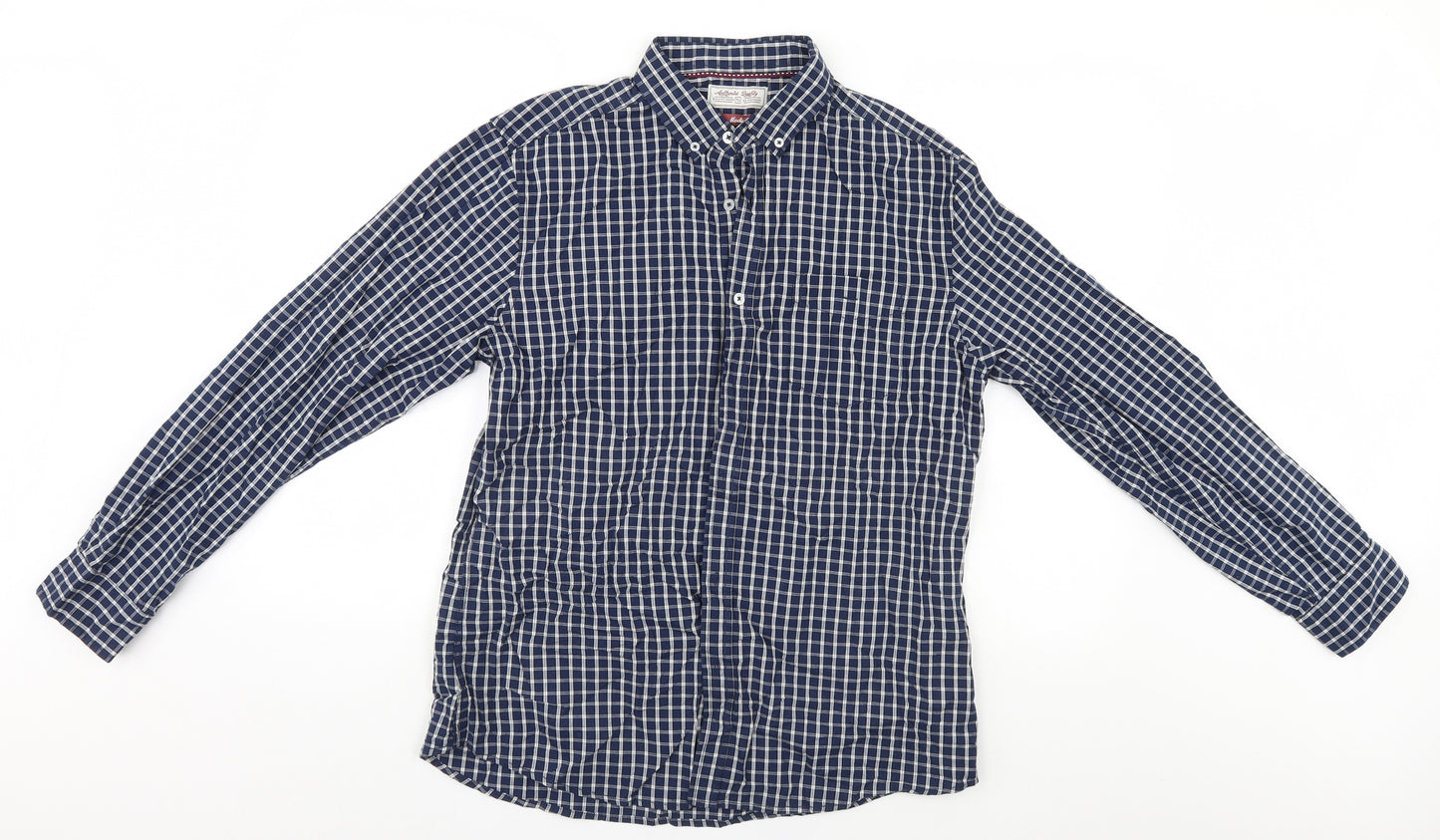 TU Mens Blue Plaid   Button-Up Size M