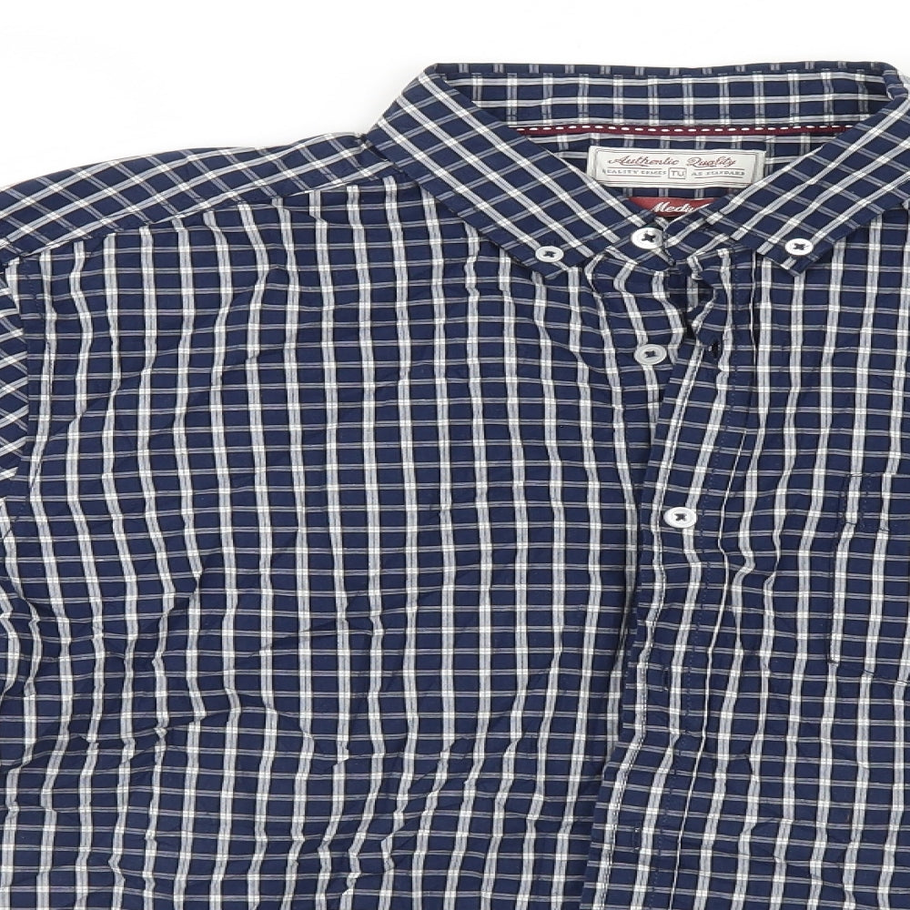 TU Mens Blue Plaid   Button-Up Size M