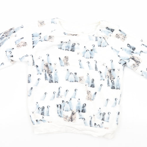 NEXT Girls White Animal Print  Pullover Jumper Size 6 Years  - Penguins