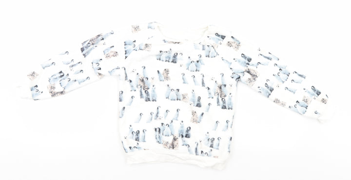 NEXT Girls White Animal Print Pullover Jumper Size 6 Years - Penguins
