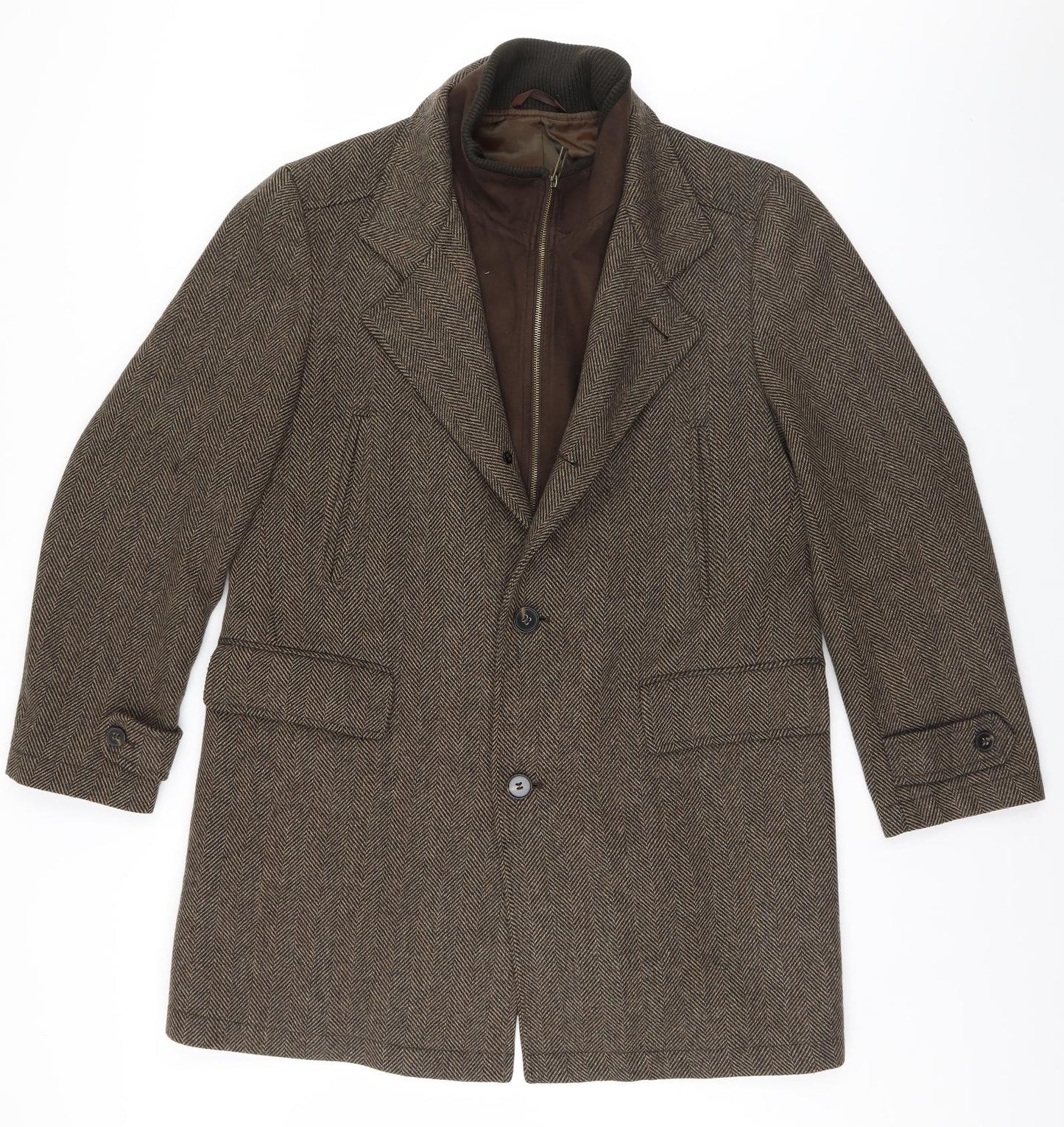 Marks and Spencer Mens Brown Herringbone  Overcoat Coat Size XL
