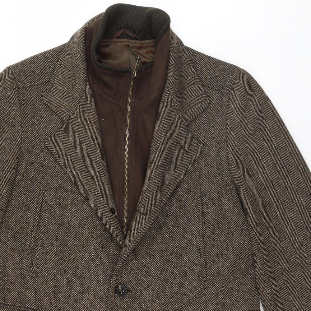 Marks and Spencer Mens Brown Herringbone  Overcoat Coat Size XL