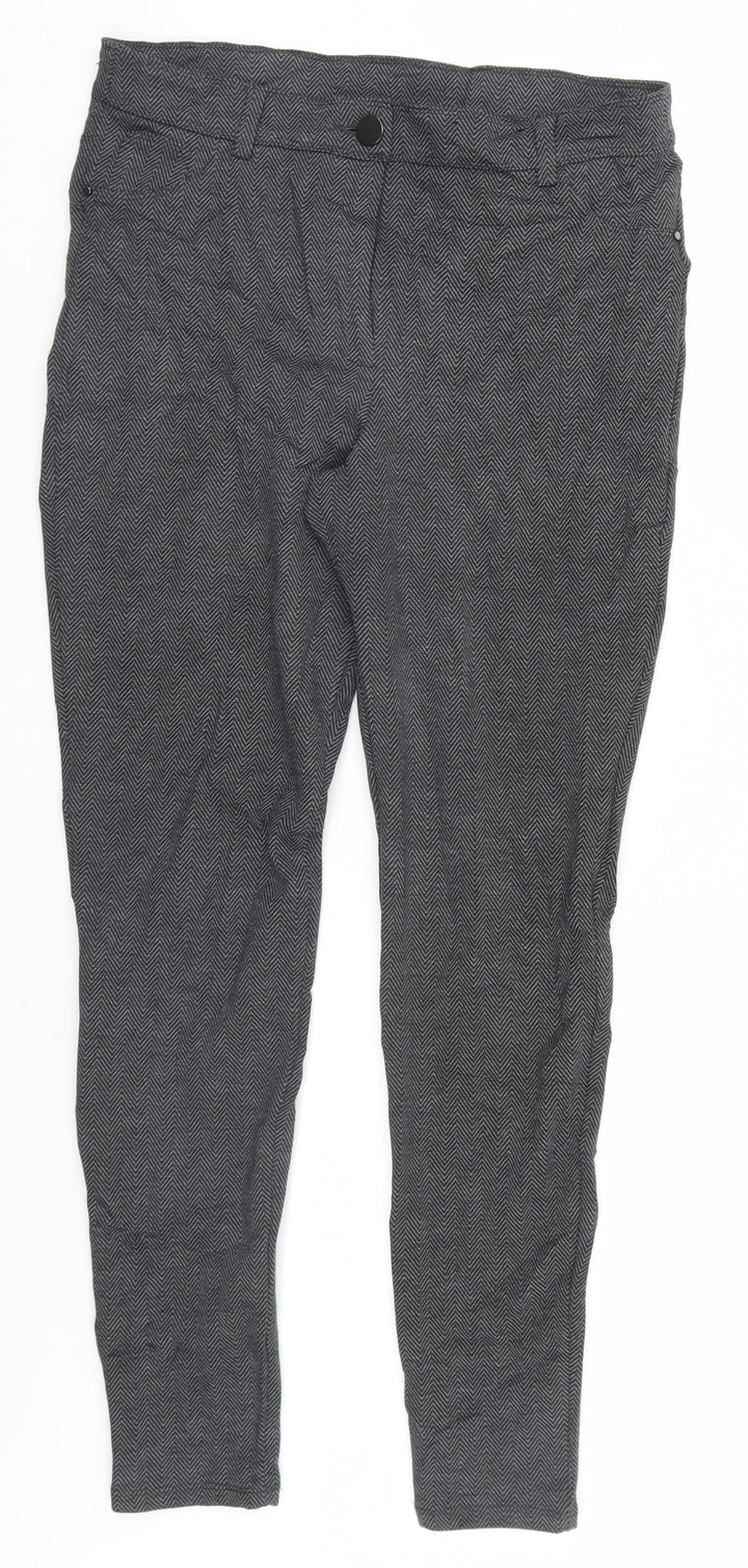 Dorothy Perkins Womens Grey Herringbone Trousers Size 12 L28 in