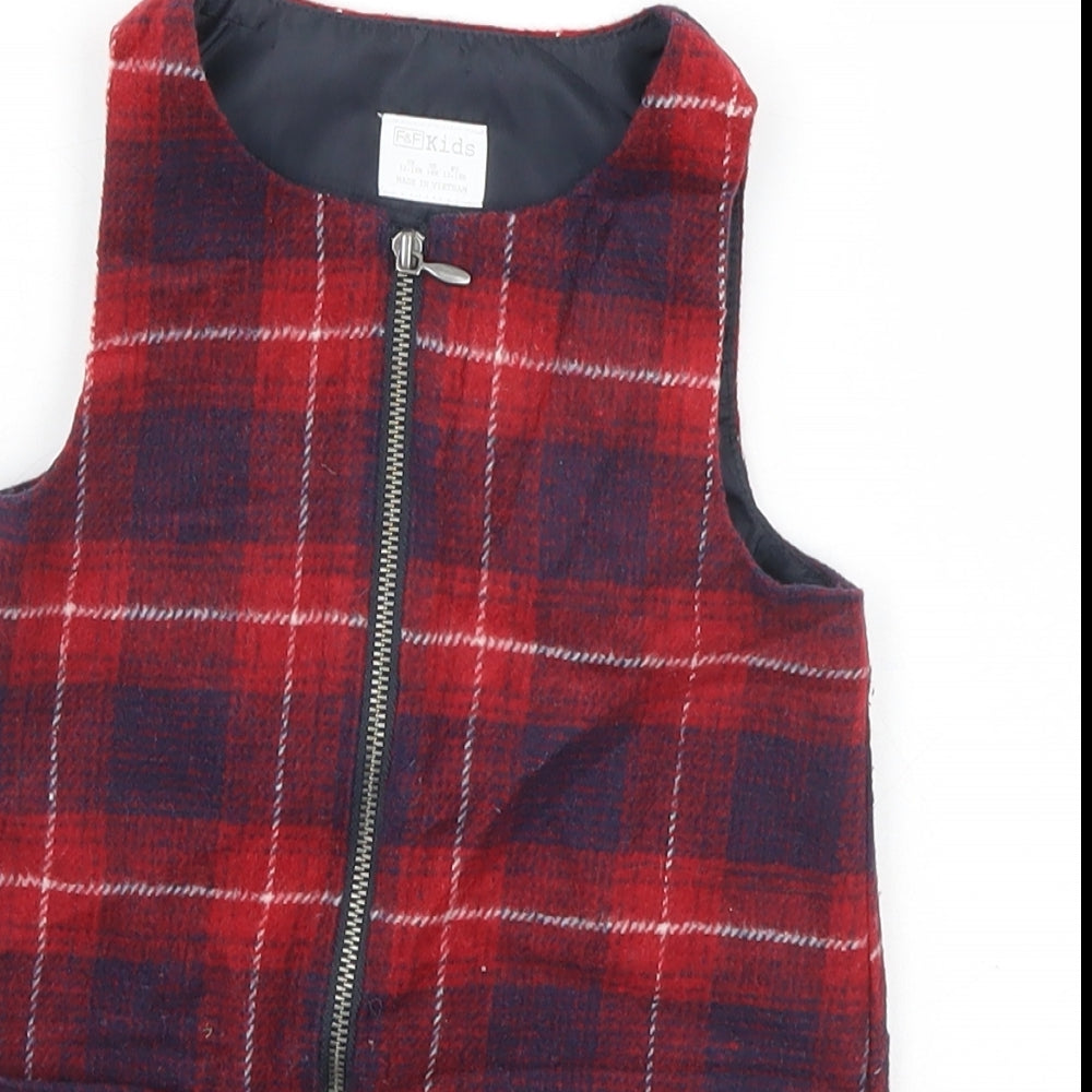 F&F Girls Red Plaid  Full Zip Jumper Size 12-18 Months