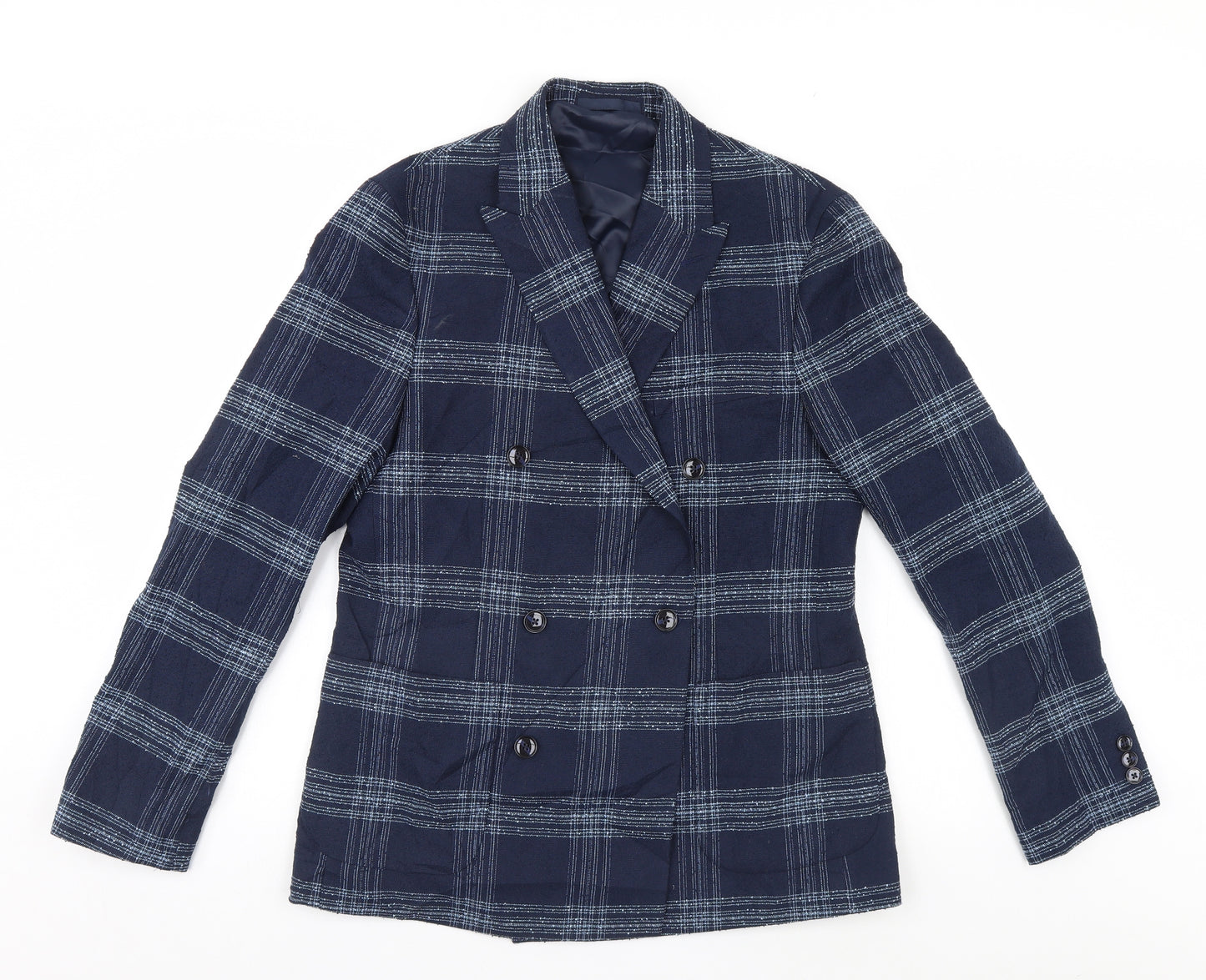 Preworn Womens Blue Plaid  Overcoat Jacket