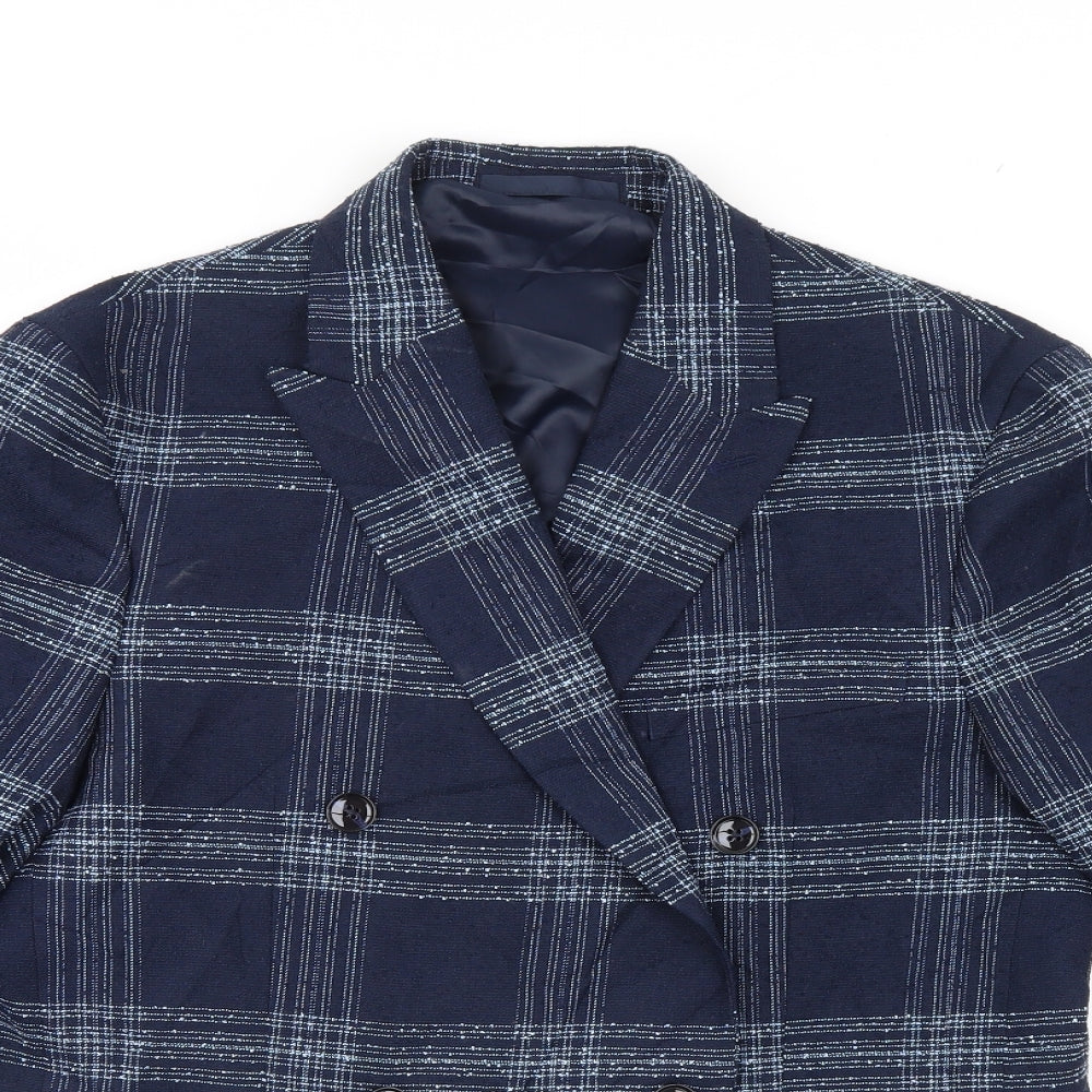 Preworn Womens Blue Plaid  Overcoat Jacket