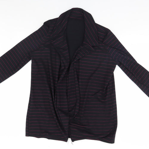 Preworn Womens Black Striped  Overcoat Coatigan Size 12
