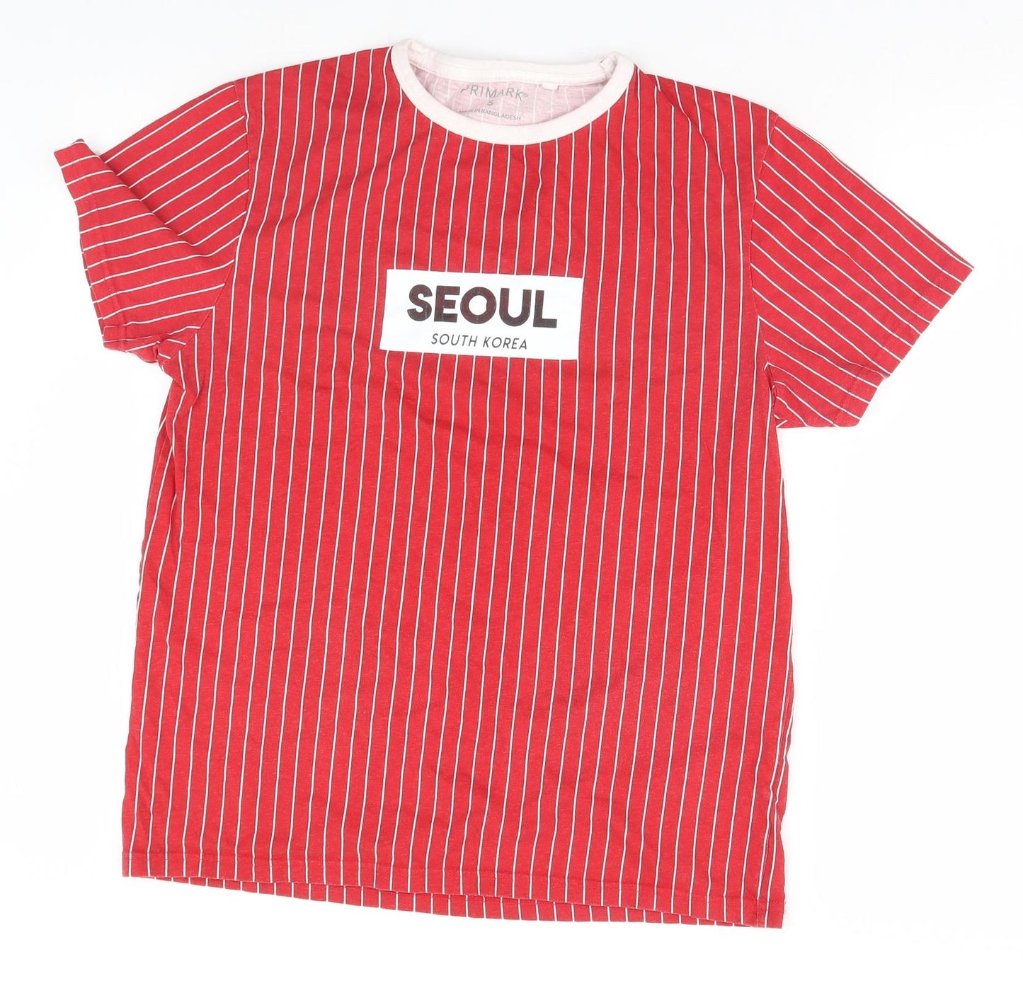Primark Mens Red Striped   T-Shirt Size S  - Seoul, South Korea
