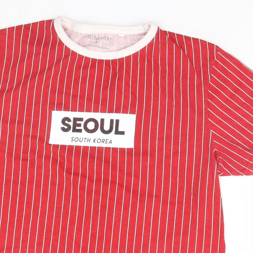 Primark Mens Red Striped   T-Shirt Size S  - Seoul, South Korea