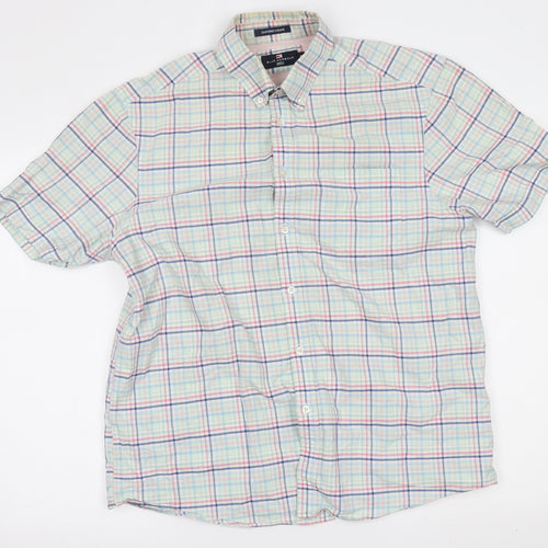 M&S Mens Green Plaid   Button-Up Size M