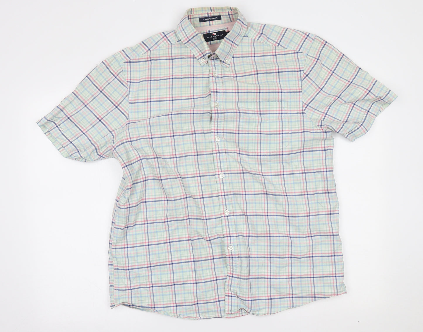 M&S Mens Green Plaid   Button-Up Size M