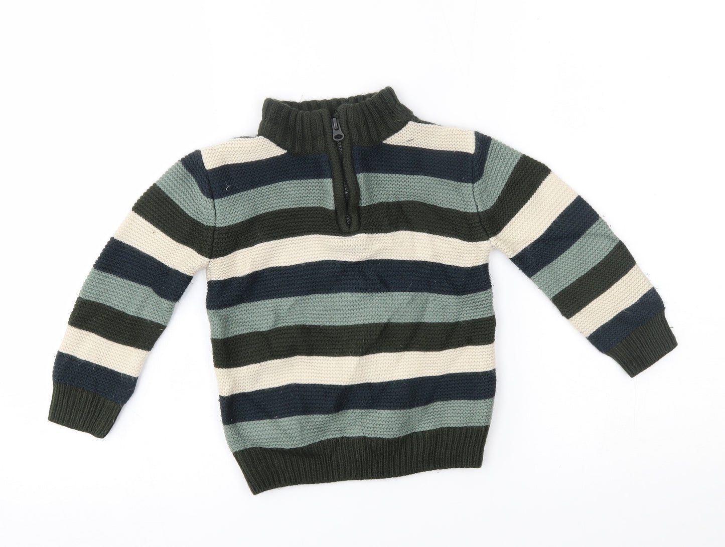 George Boys Green Striped  Pullover Jumper Size 3-4 Years