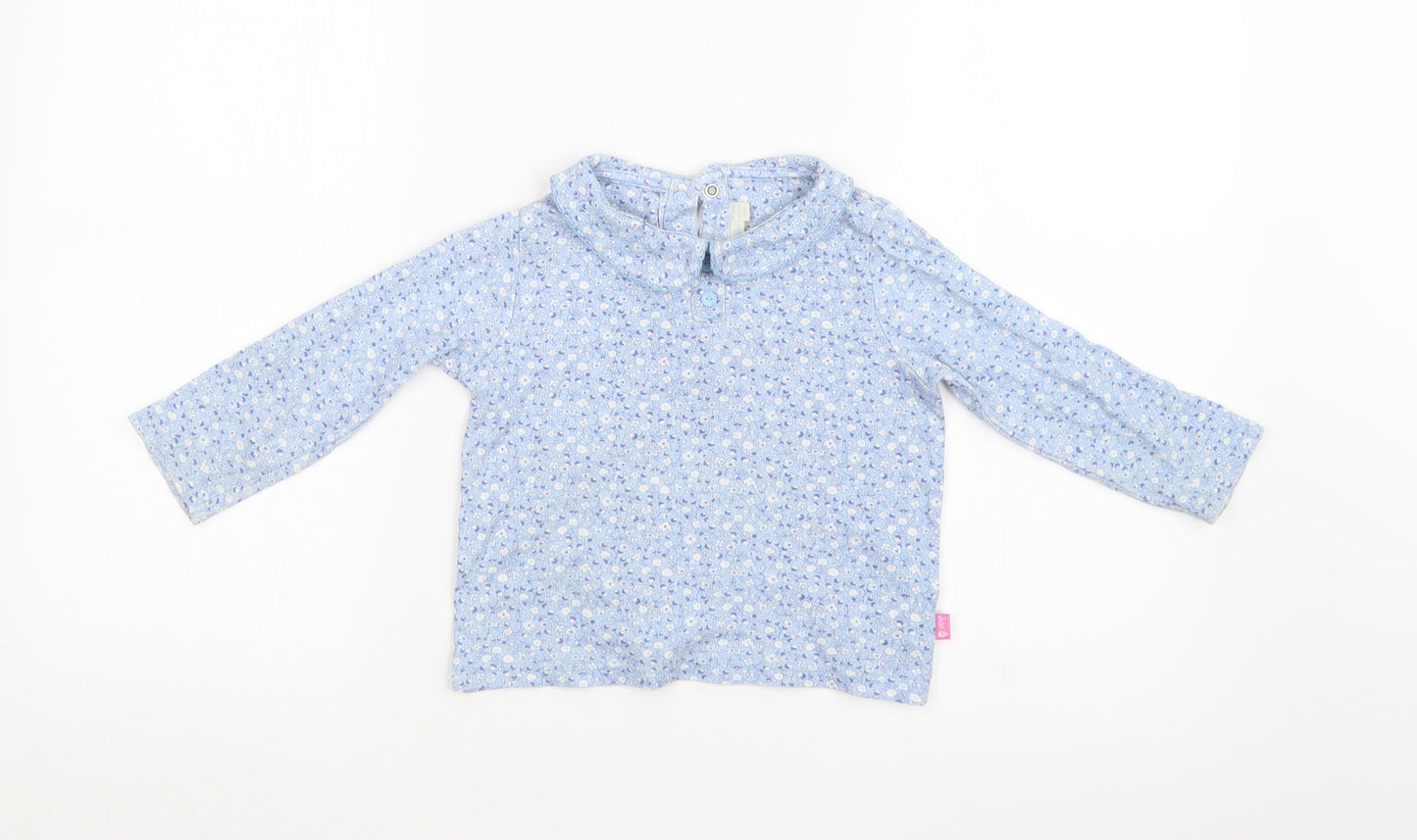JoJo Maman Bébé Girls Blue Floral  Basic T-Shirt Size 4-5 Years