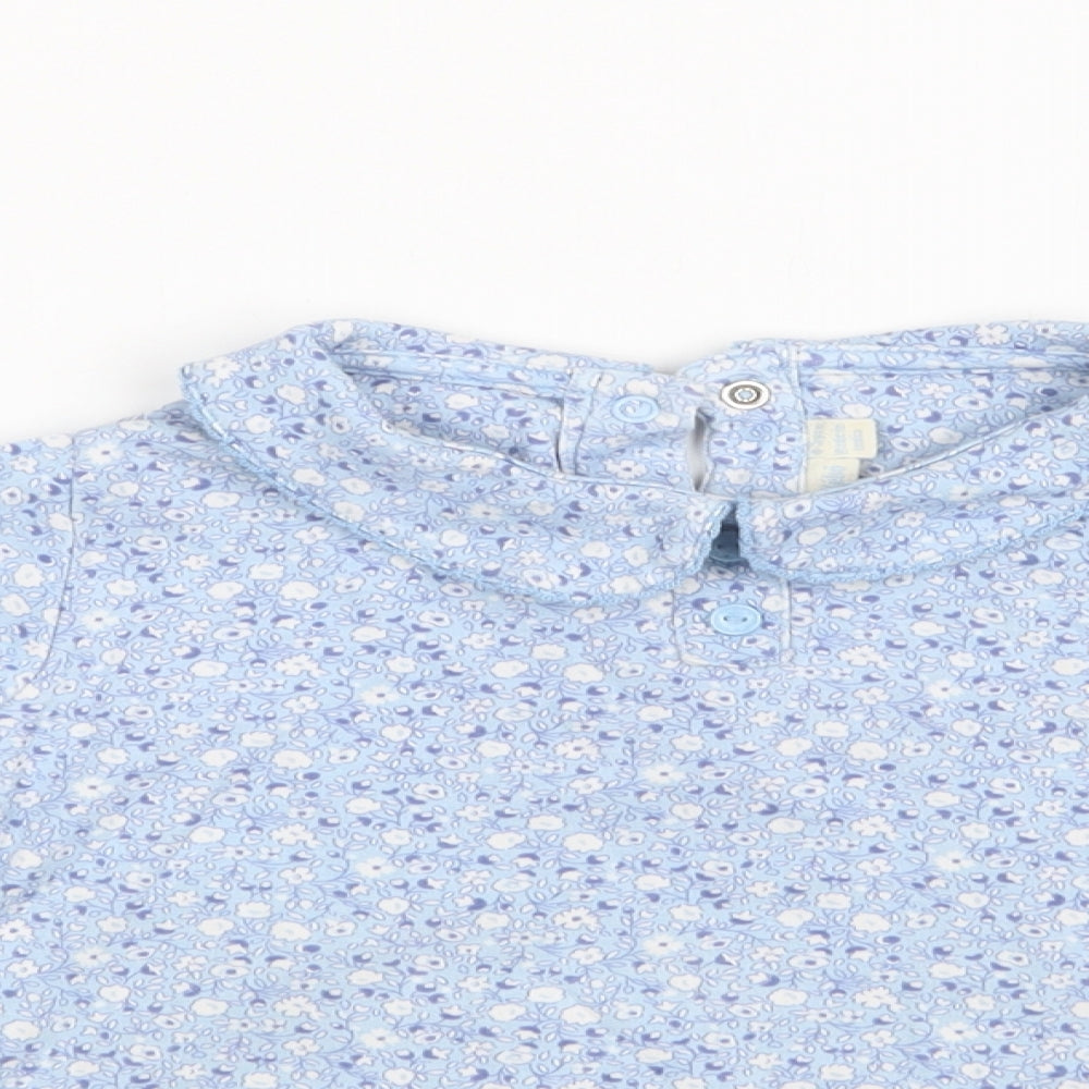 JoJo Maman Bébé Girls Blue Floral  Basic T-Shirt Size 4-5 Years
