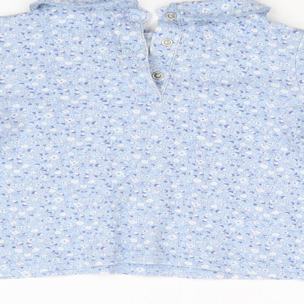 JoJo Maman Bébé Girls Blue Floral  Basic T-Shirt Size 4-5 Years