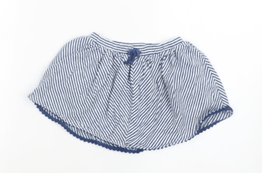 Front view of Next girls’ blue striped hot pants shorts, size 2-3, years