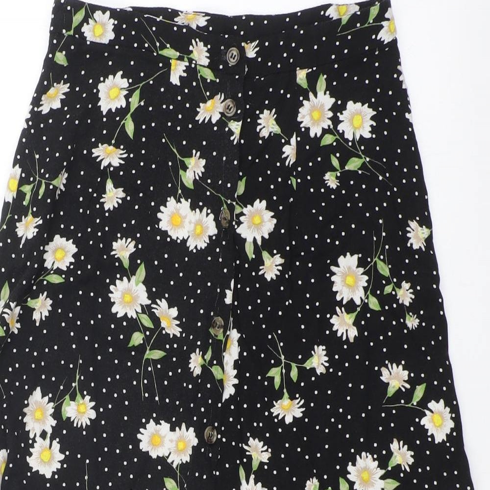 Primark Womens Black Floral  A-Line Skirt Size 6