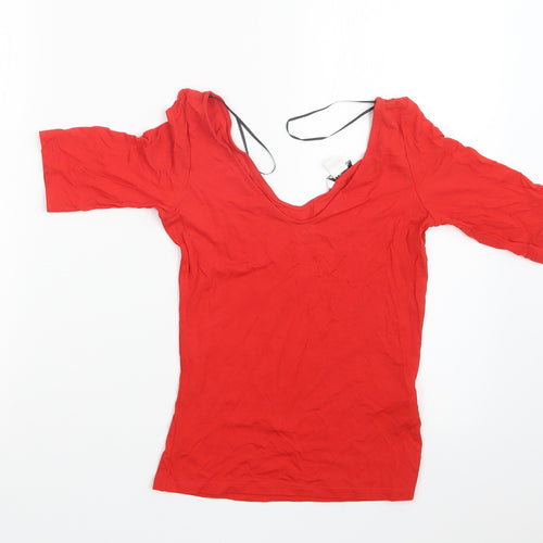 Monki Womens Red   Basic T-Shirt Size 2XS