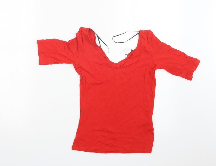 Monki Womens Red   Basic T-Shirt Size 2XS