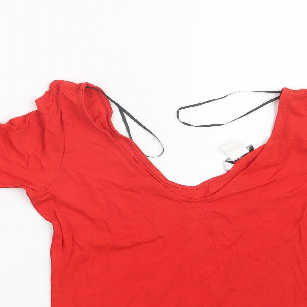 Monki Womens Red   Basic T-Shirt Size 2XS