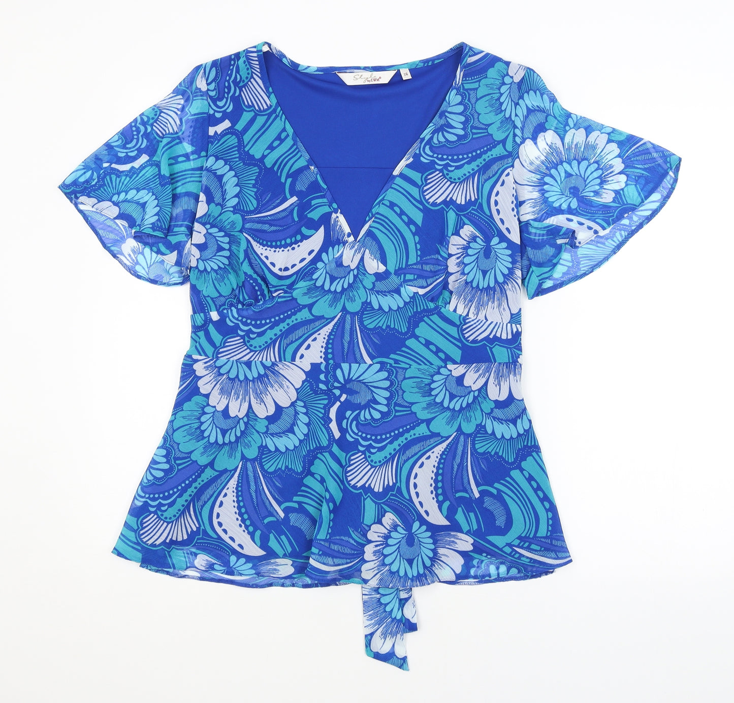 EWM Womens Blue Paisley  Basic Blouse Size 16