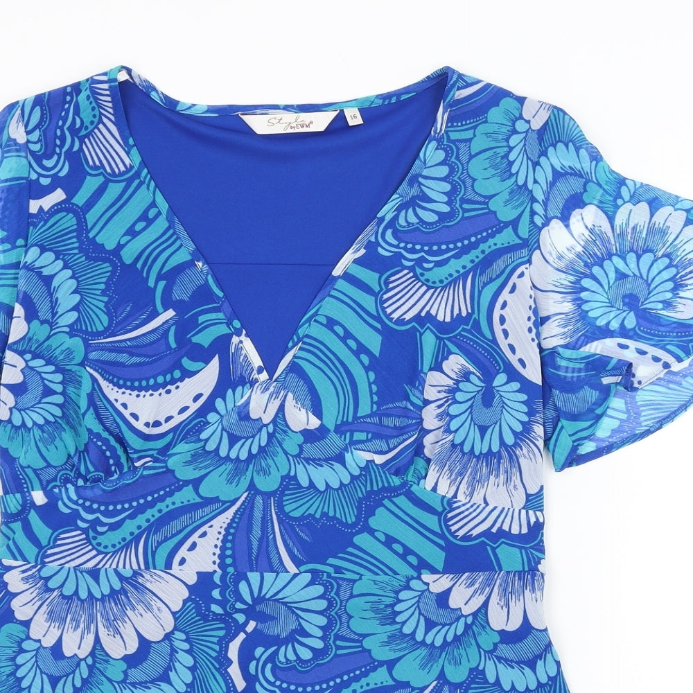 EWM Womens Blue Paisley  Basic Blouse Size 16