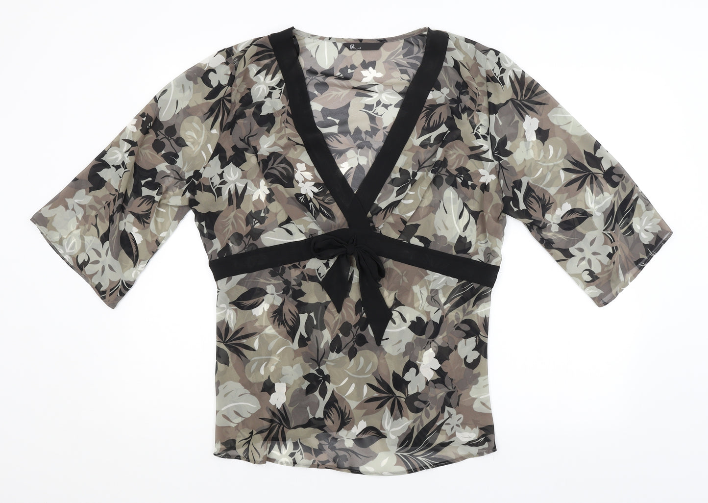 BHS Womens Grey Floral  Basic Blouse