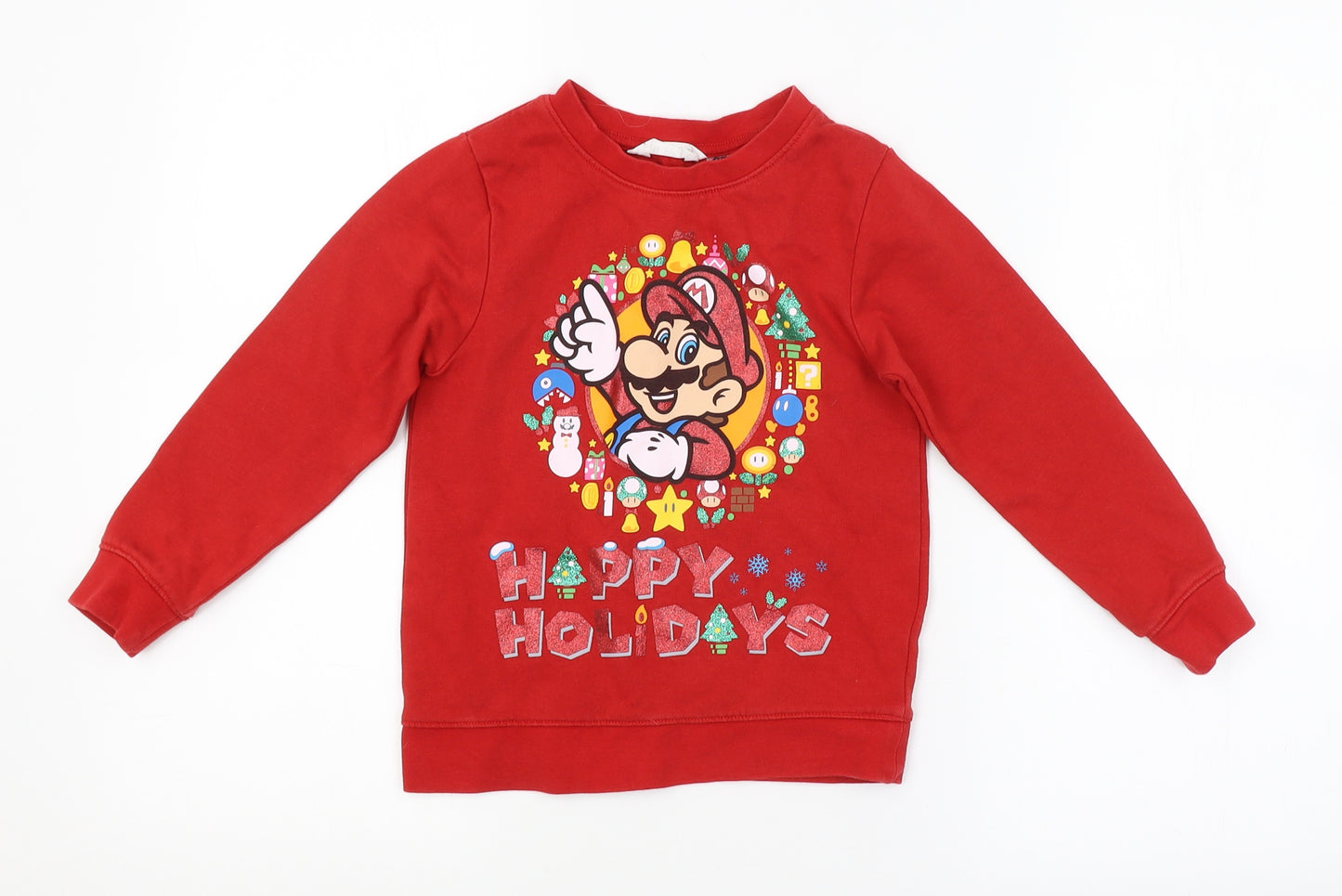 H&M Boys Red   Pullover Sweatshirt Size 5-6 Years  - MARIO, CHRISTMAS