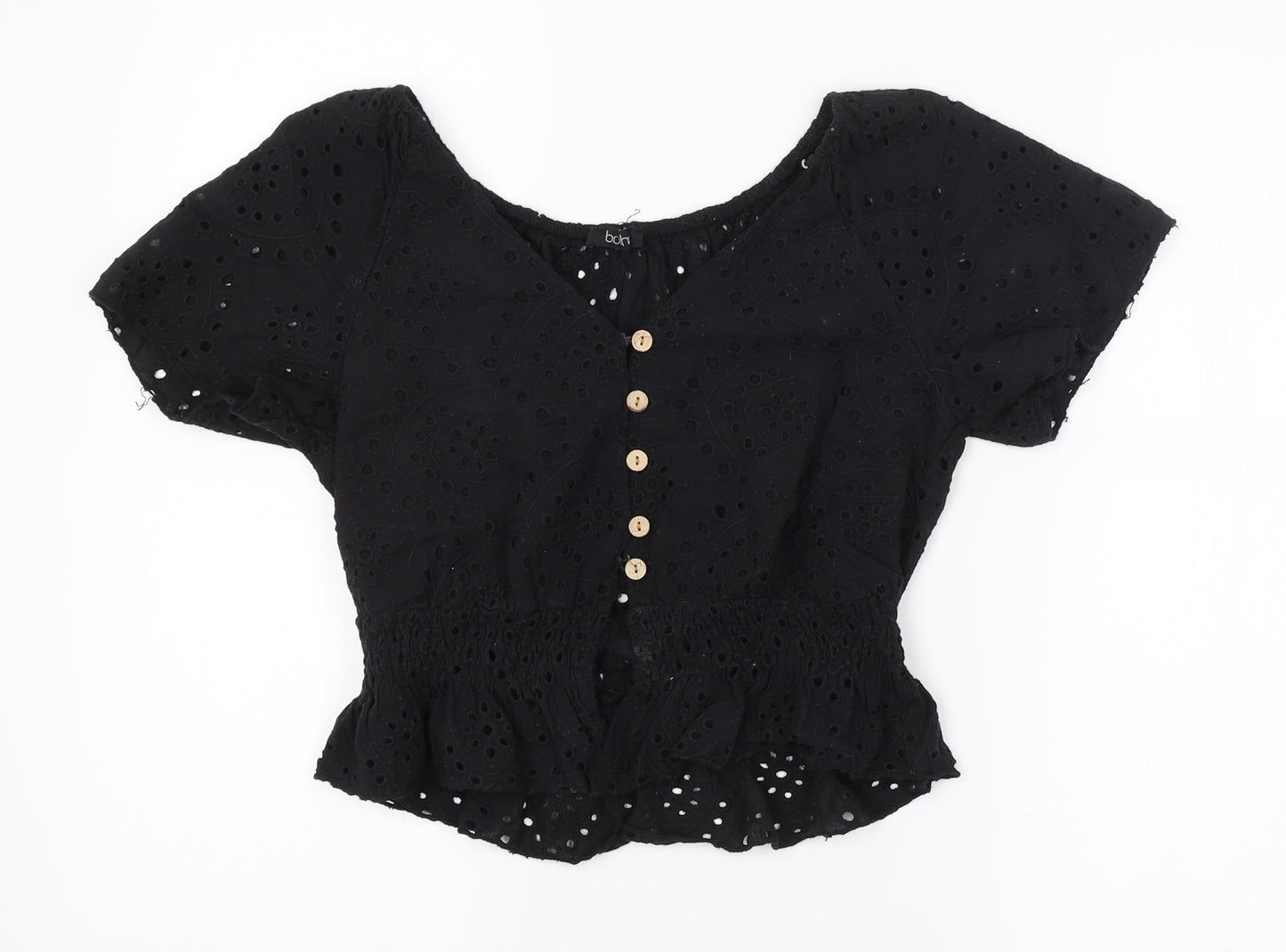 Boohoo Womens Black Floral  Basic Button-Up Size 10