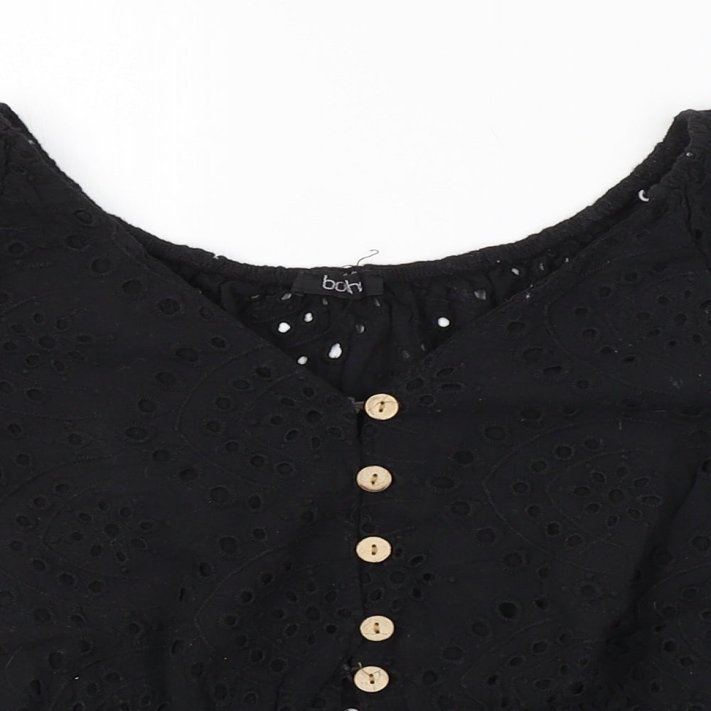 Boohoo Womens Black Floral  Basic Button-Up Size 10