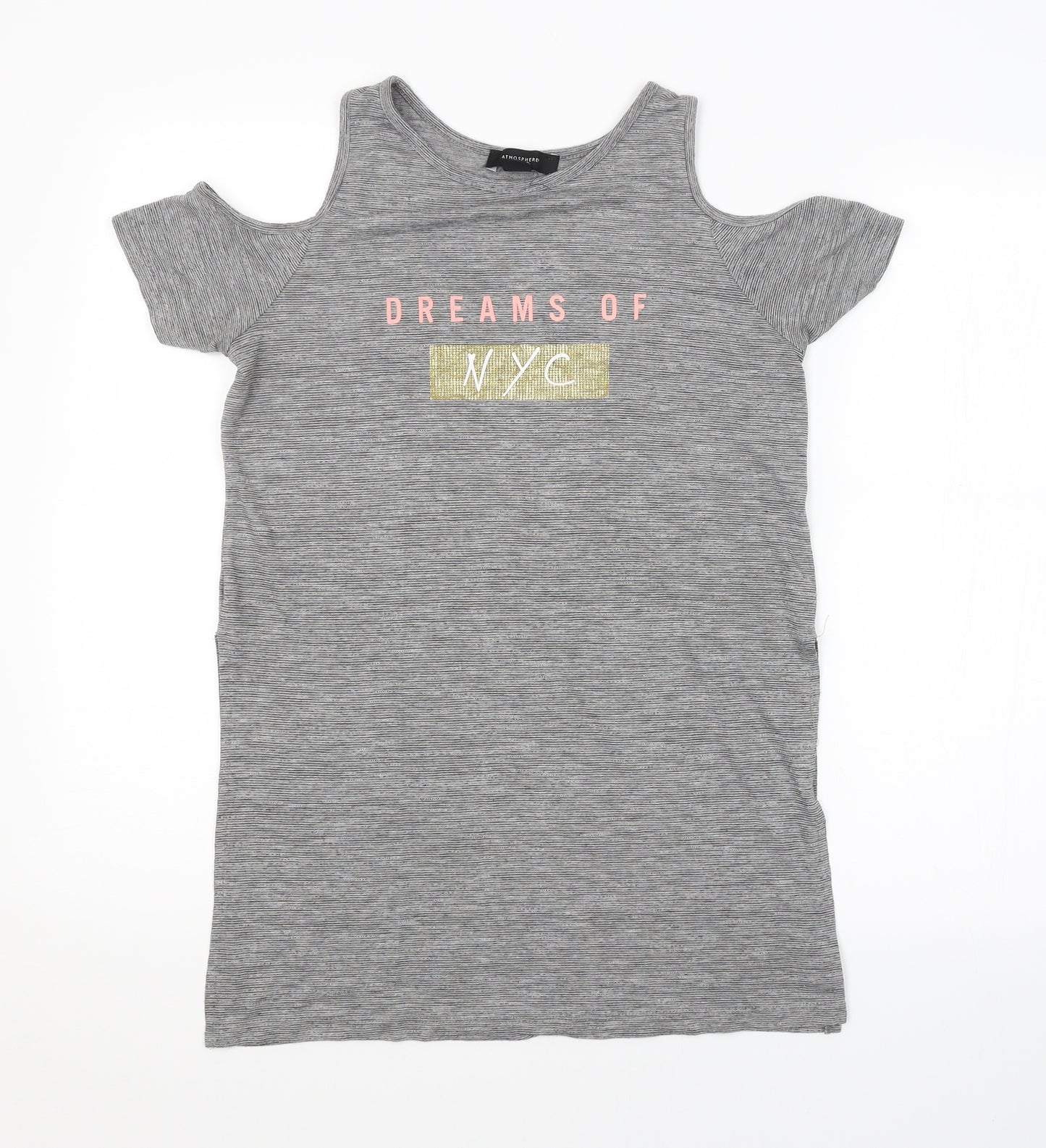 Atmosphere Womens Grey Striped  Basic T-Shirt Size 8