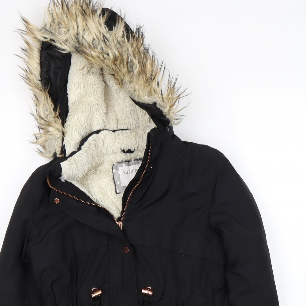 Nutmeg Girls Black   Parka Coat Size 8-9 Years