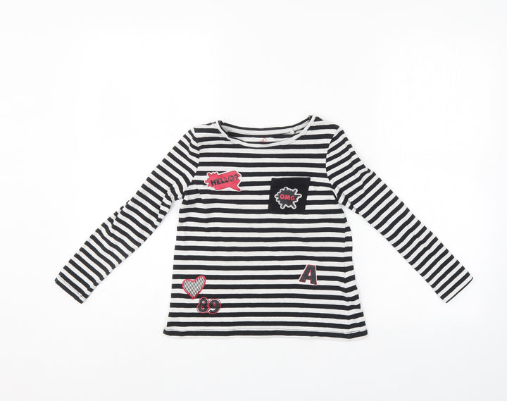 Pepperts Girls Black Striped  Pullover Jumper Size 7-8 Years