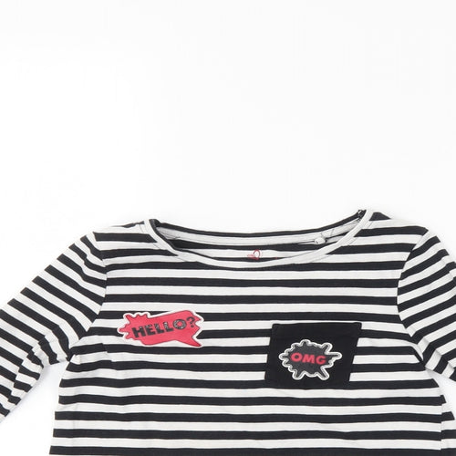 Pepperts Girls Black Striped  Pullover Jumper Size 7-8 Years