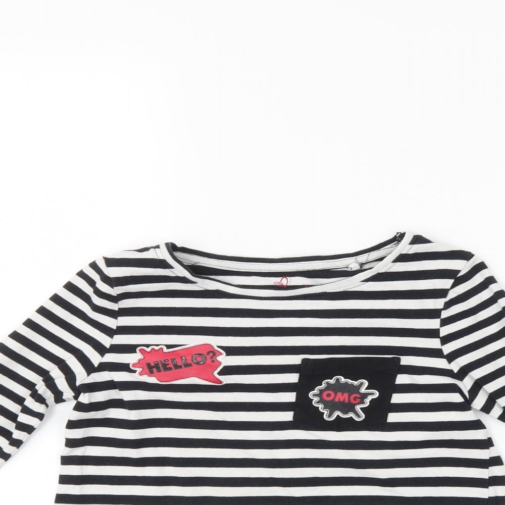 Pepperts Girls Black Striped  Pullover Jumper Size 7-8 Years