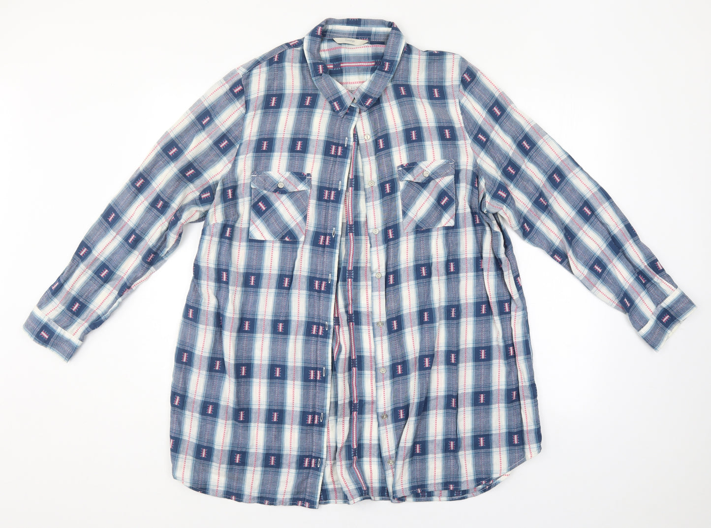 George Womens Blue Check  Basic Button-Up Size 20