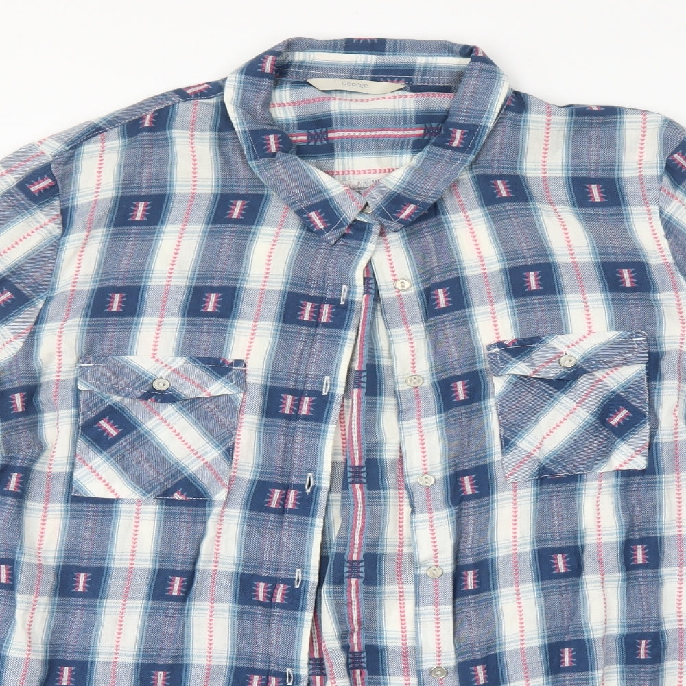 George Womens Blue Check  Basic Button-Up Size 20